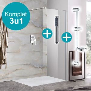 Tuš stijena WALK IN Crystal 100 i nosač tuš ručice zidni pomični i ručica za tuš