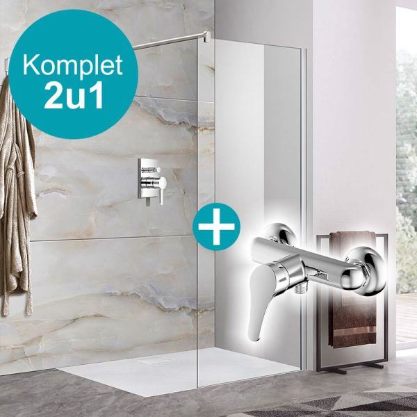 Tuš stijena WALK IN Crystal 90 i Slavina za tuš Claire Chrome