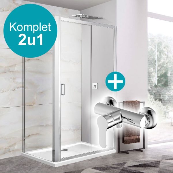 Tuš kabina Spring PRO 100 s bočnom stijenom i Slavina za tuš Capri Chrome